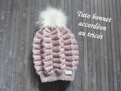 TUTO BONNET ACCORDEON AU TRICOT stitch 3d hat knitting GORRO ACORDEON PUNTO RELIEVE DOS AGUJAS