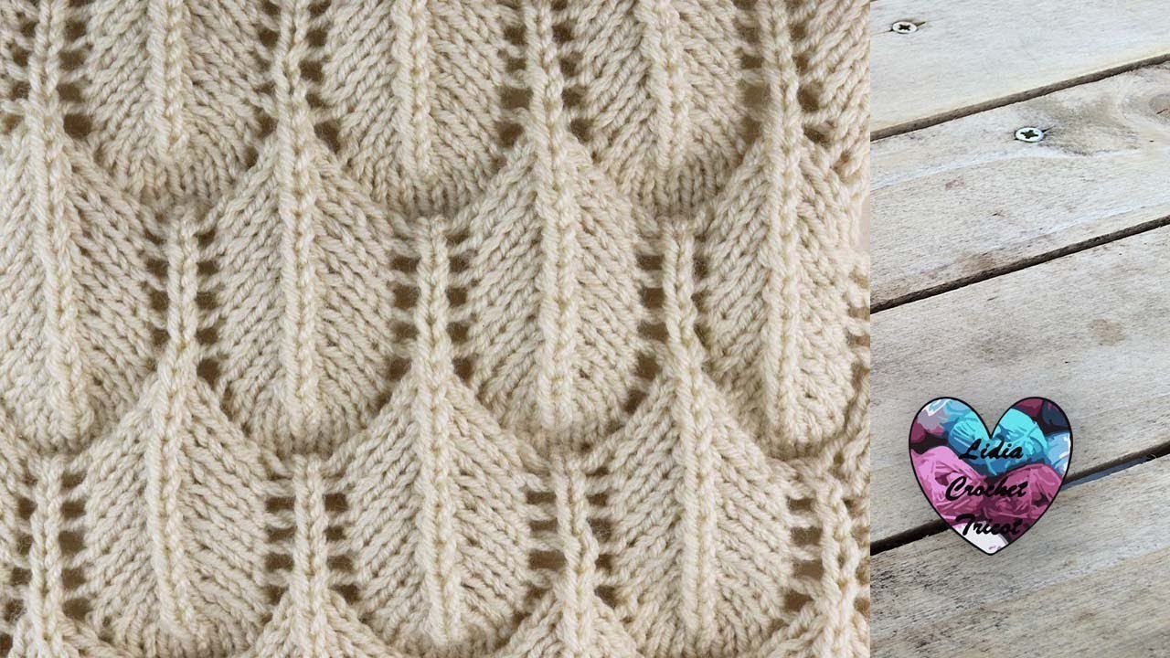 Tricot Point plumes en relief.Feathers stitches English Subtitles knitting