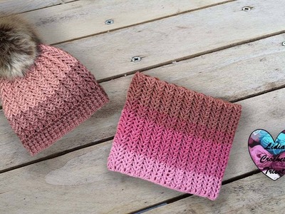 Ensemble Bonnet Snood Crochet Rosa "Lidia Crochet Tricot"