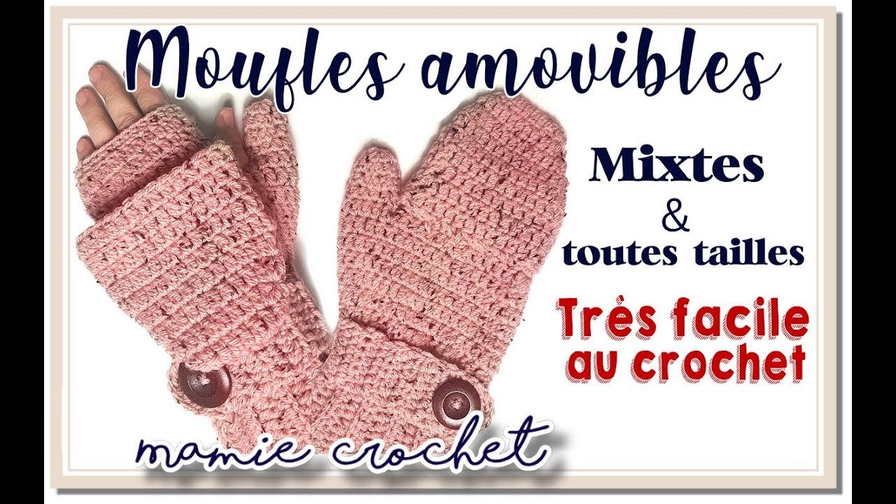 Comment faire des moufles gants amovibles adultes & enfants au crochet très facile diy, tuto