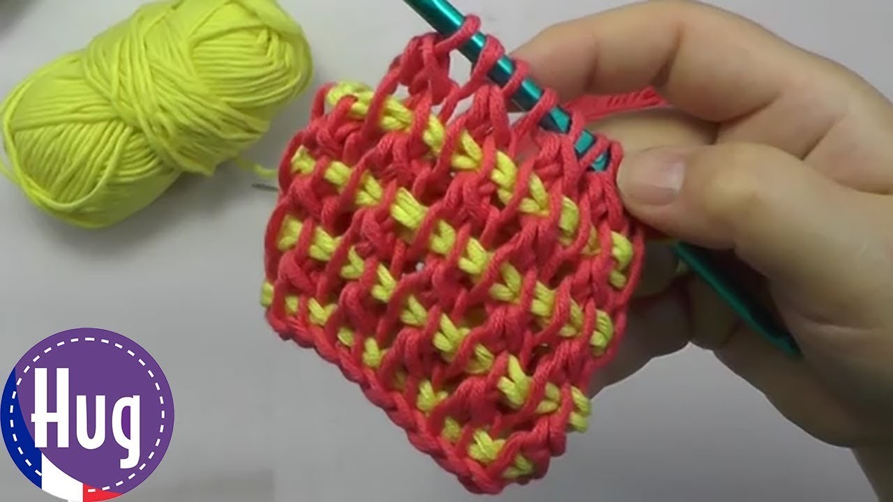 Crochet Tunisien - Motif tressé bicolore en rond - Veronika Hug