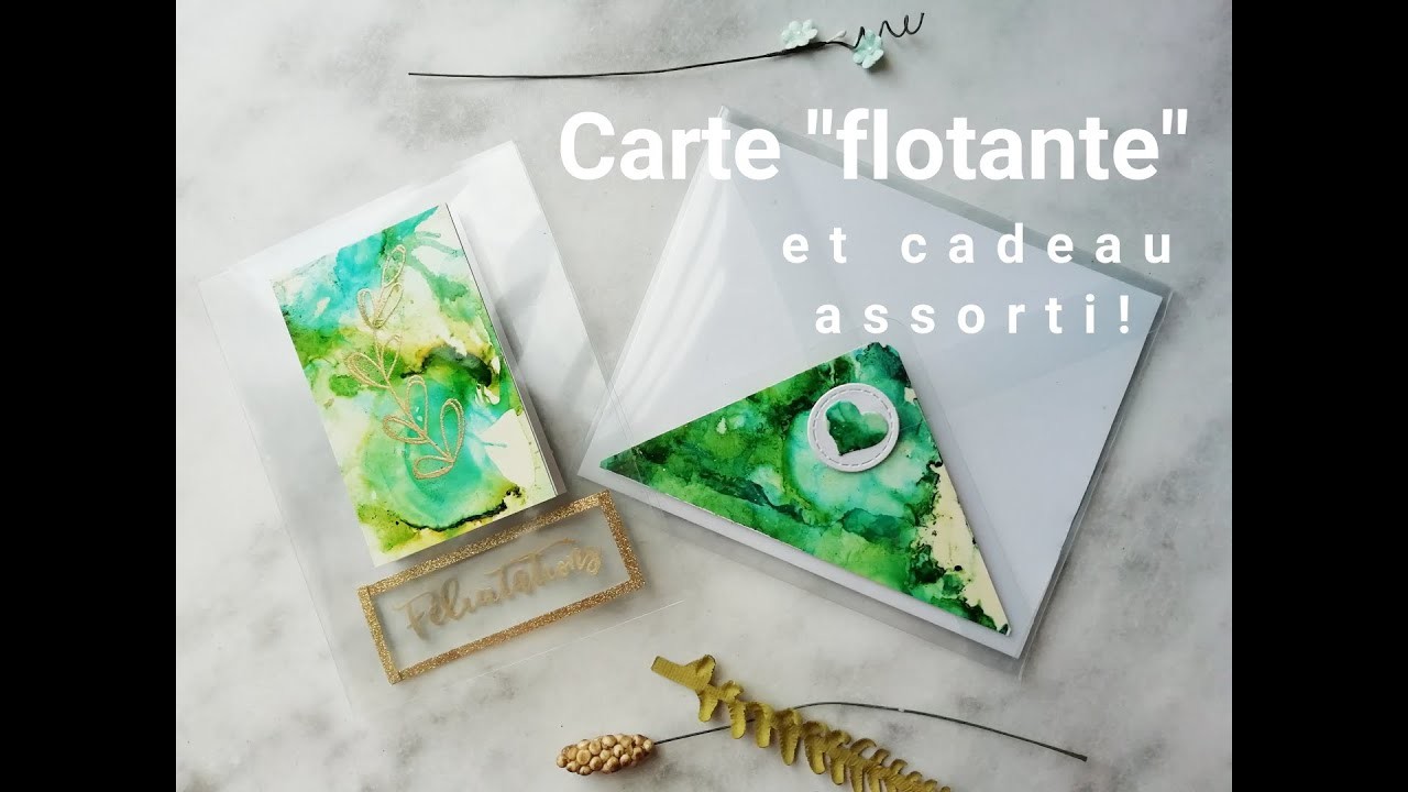 Scrapbooking tutoriels français - Carterie - Carte "flottante" et cadeau assorti (encres alcool)