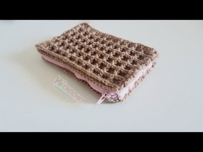 Tutoriel crochet pochette biscuit | Crochet waffle purse tutorial [Eng SUB].