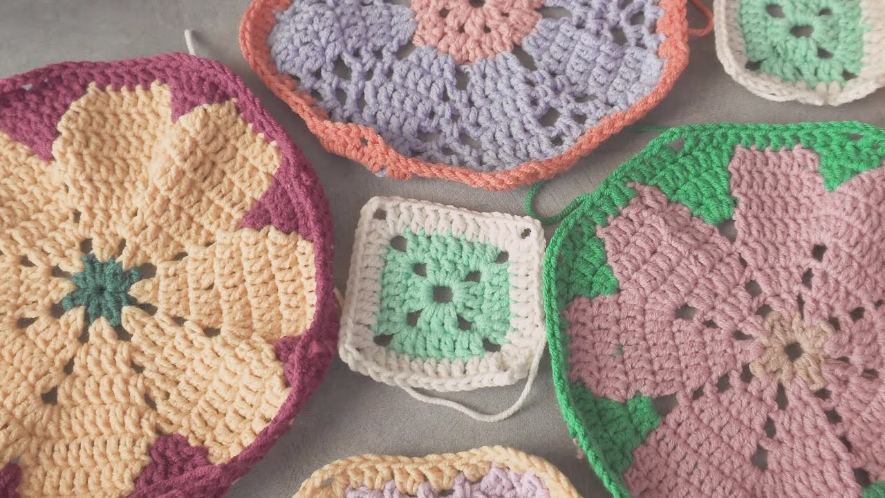 [코바늘]  빈티지 컬러의 플라워 매트 part 2. 사각형 ㅣ crochet vintage color flower motif mat part 2. (Square)