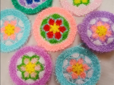 꽃 모티브 수세미뜨기.코바늘 수세미. Flower Crochet [165]