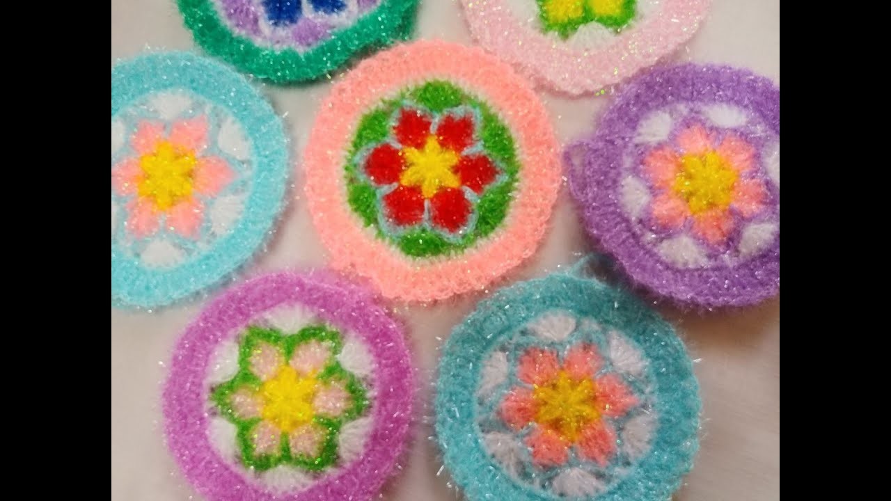 꽃 모티브 수세미뜨기.코바늘 수세미. Flower Crochet [165]