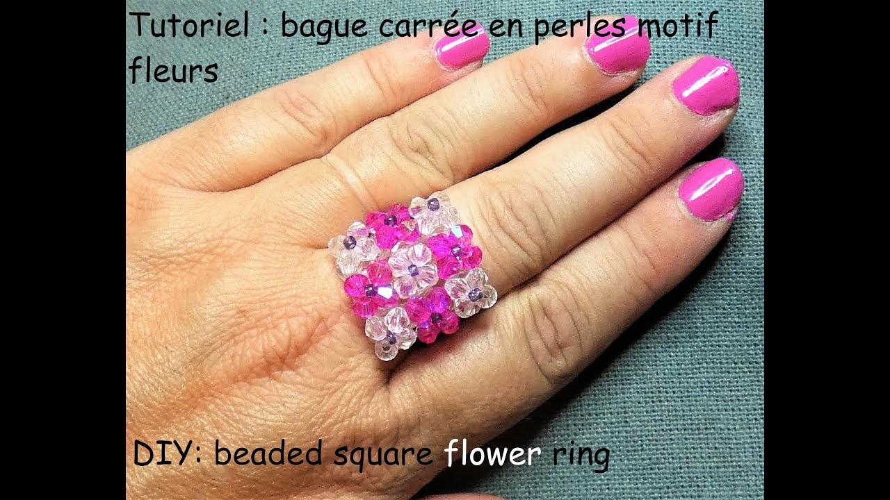 Tutoriel: bague carrée en perles motif fleurs (DIY: beaded square flower ring)