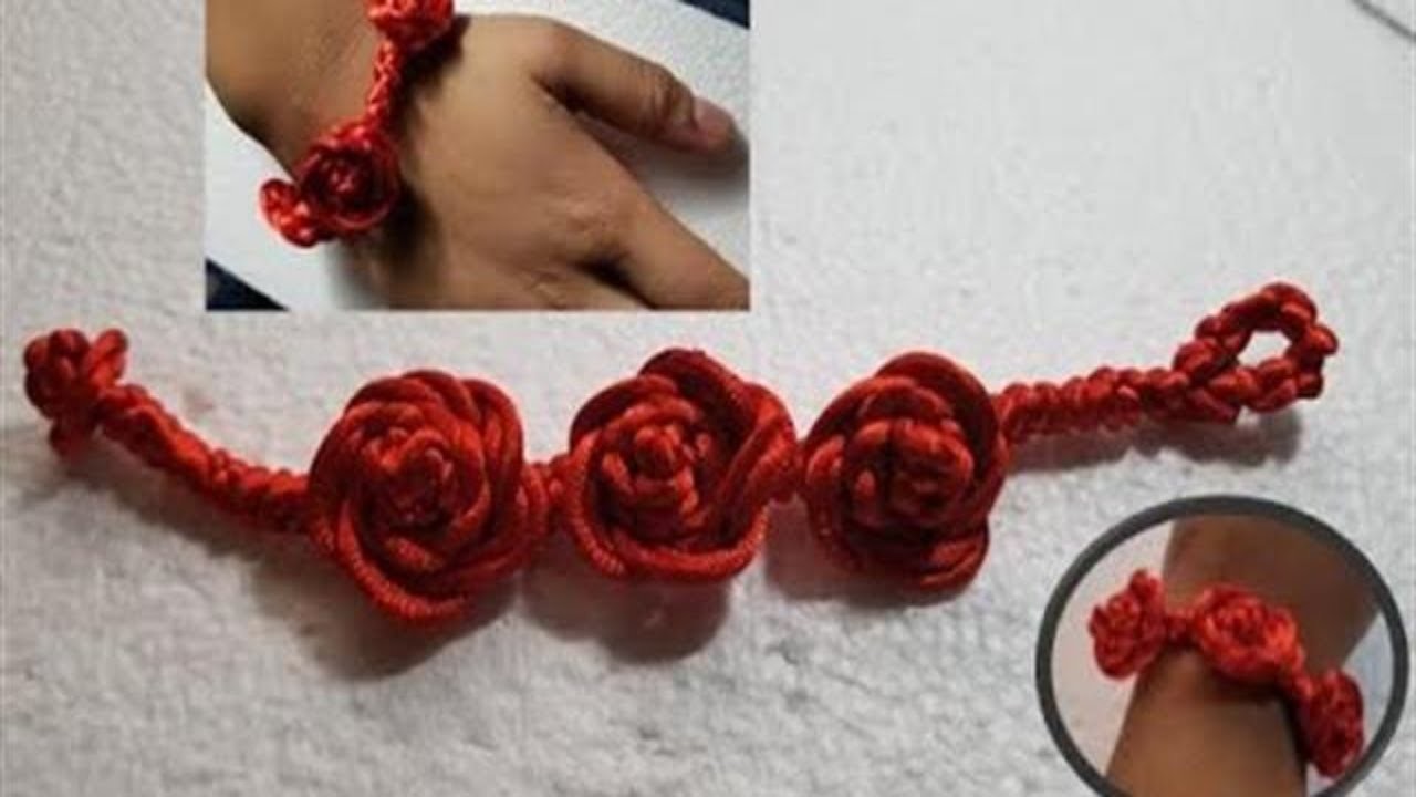 Macrame Rose Bracelet | DIY Macramé Flowers | Handmade Bracelet Tutorial | 手编玫瑰手链教程