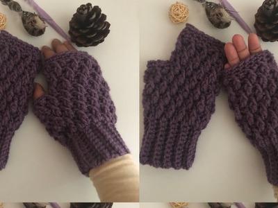 Mitaines sans doigts au crochet : point alpine stitch