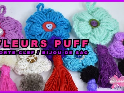 DIY. Porte-clefs Avec des Fleurs Puff au Crochet.  Puff Flowers Crochet (Turnkey)