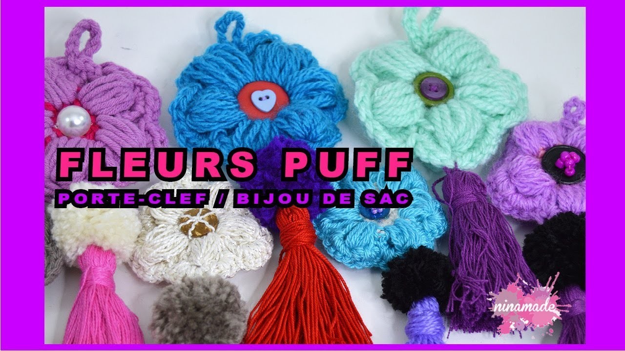 DIY. Porte-clefs Avec des Fleurs Puff au Crochet.  Puff Flowers Crochet (Turnkey)