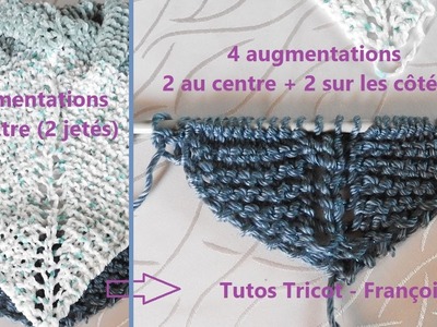 Tuto Tricot Comment tricoter un châle triangle facile point mousse et jetés centre + Augmentations