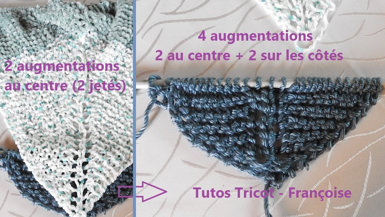 Tuto Tricot Comment tricoter un châle triangle facile point mousse et jetés centre + Augmentations