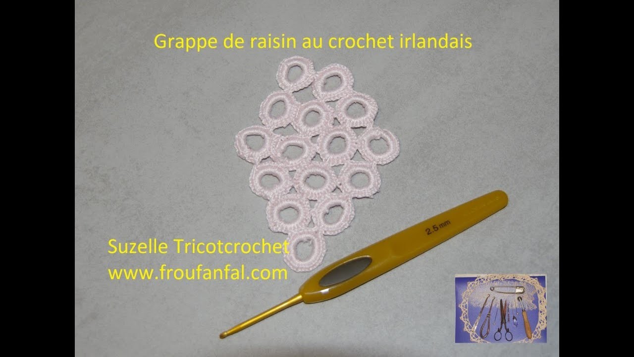 Tuto crochet irlandais grappe de raisin en français. Encolure Partie 2