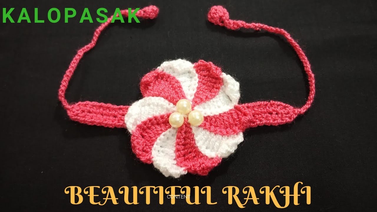 Handmade Crochet Rakhi 3, Crochet Friendship Band, Crochet Bracelet, Crochet Flower. राखी 3