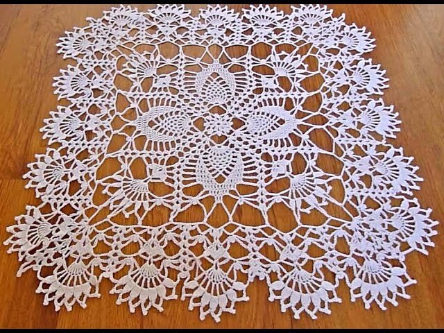 Square crochet doily explication of the pattern step by step مفرش كروشي مربع شرح الباترون خطوة خطوة