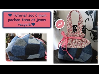 Coudre un sac à main pochon jeans recyclé patchwork et tissu Anna couture DIY