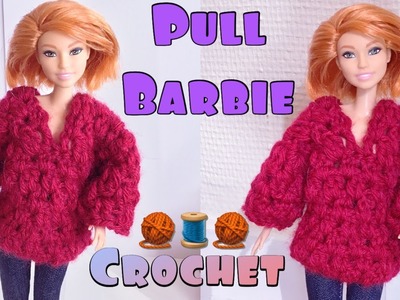 Pull Col V Poupée Barbie au Crochet - Tuto en français Pas à Pas