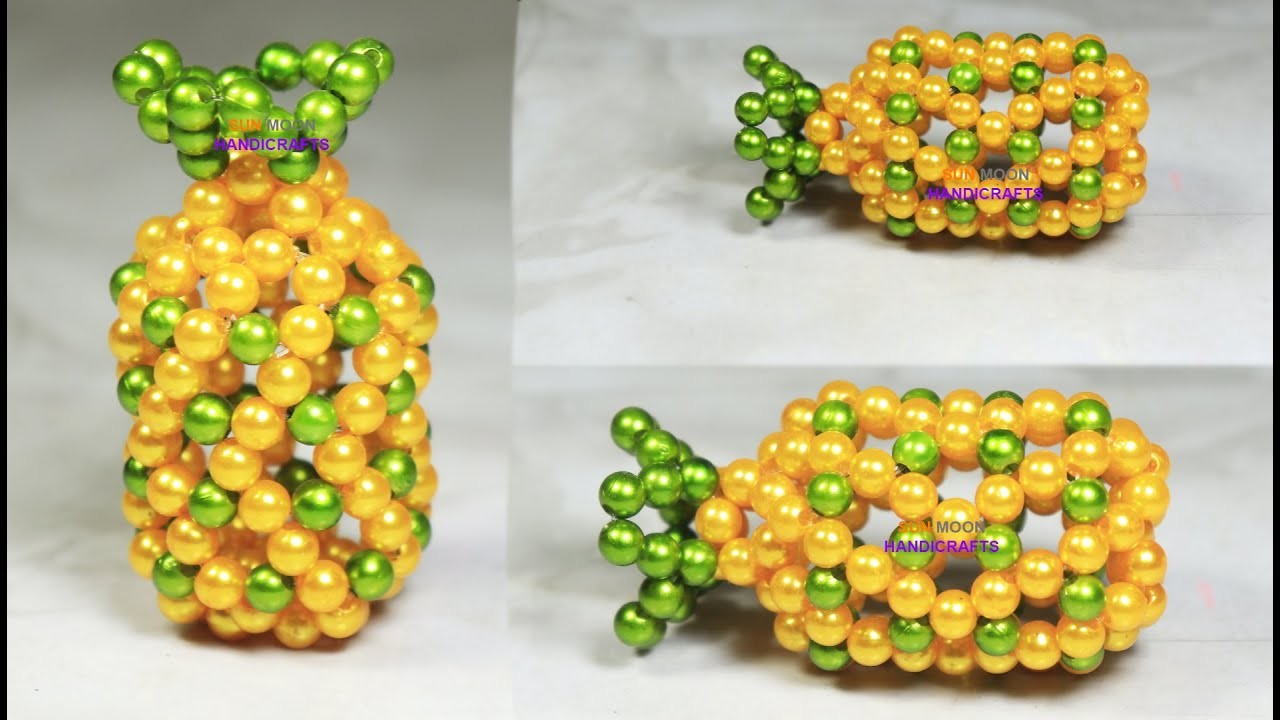 পুতির আনারস. Beaded pineapple. Beaded key ring. Beaded fruit. Shamima Muhib. পুতির ফল