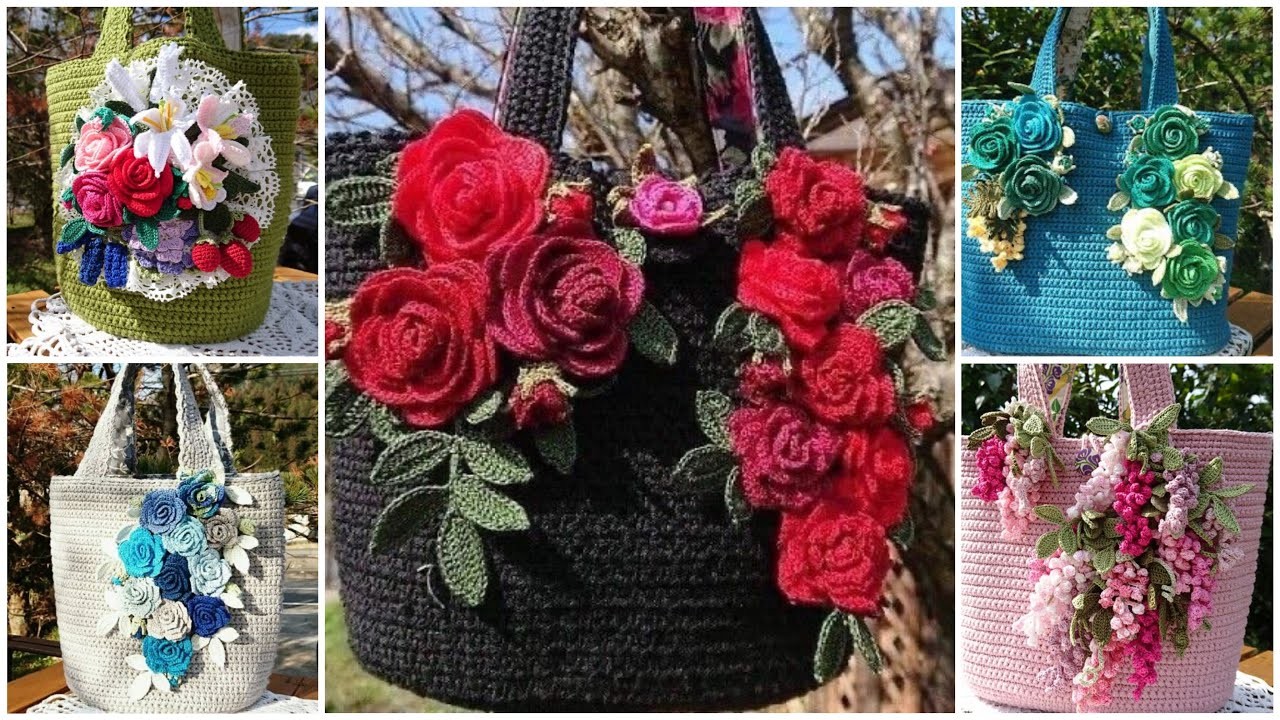 Crochet motif handmade bags | crochet floral handbag design ideas | crochet bags design ideas |