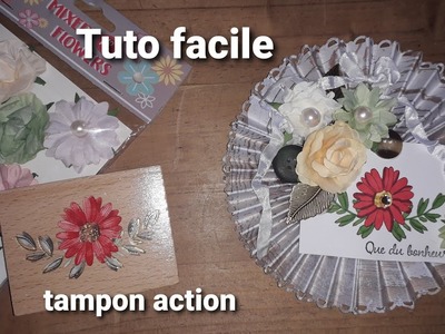 Carte facile.fleurs, papier et tampon action  #récup