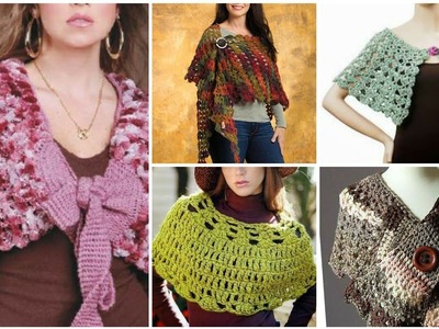 Trendy designer handmade crochet knitted lace pattern capelet shawl design.Boho crochet poncho shawl