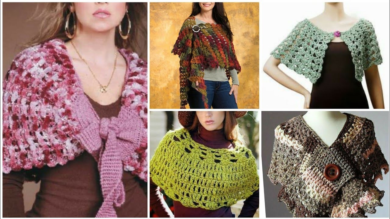 Trendy designer handmade crochet knitted lace pattern capelet shawl design.Boho crochet poncho shawl