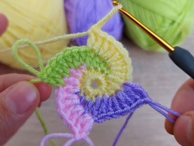Crochet spiral granny square pattern tığ işi rengarenk örgü modeli