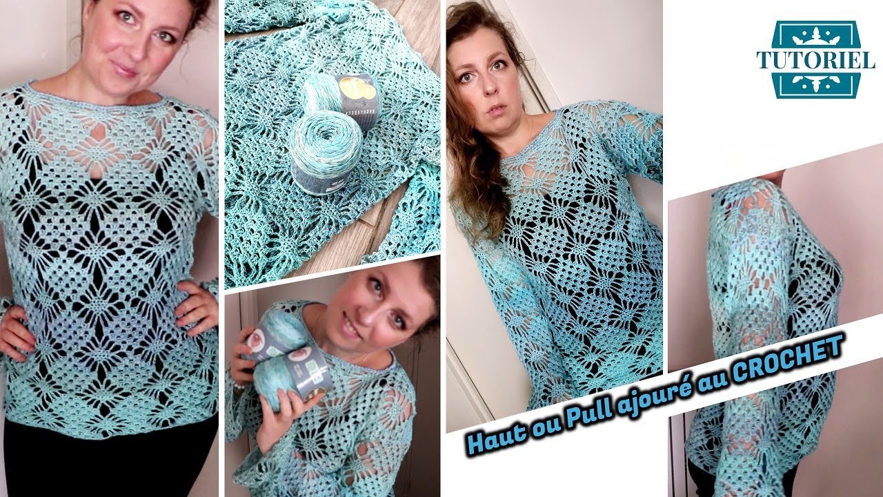 Haut pull ajouré au crochet Tutoriel. Blouse au crochet ajouré manches longues