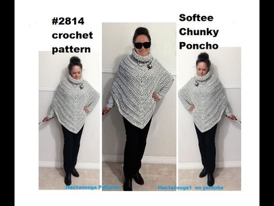 CROCHET PONCHO - SOFTEE CHUNKY TURTLE NECK PONCHO, #2814