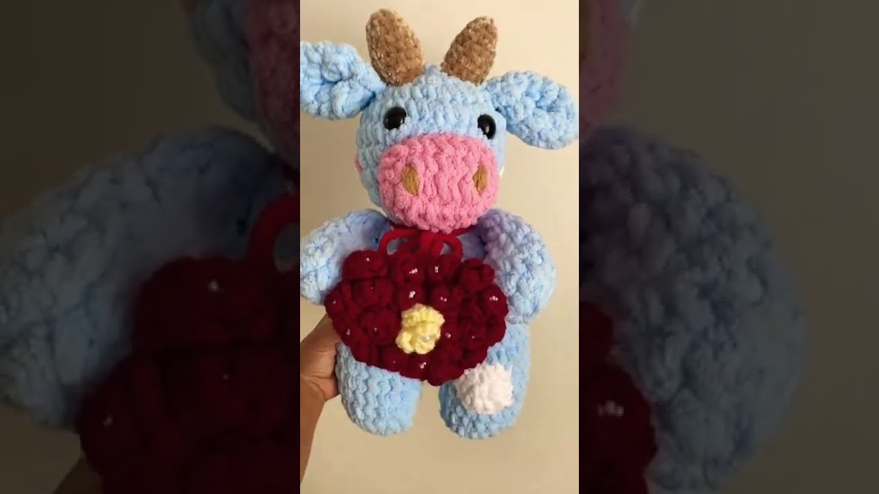 Crochet valentines cow plushie #crochettoys #handmadetoys #plushie #valentinesgiftideas #cow