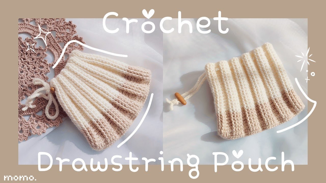 【100均毛糸】巾着を編んでみました????かぎ針編み♡Crochet Drawstring Pouch♡