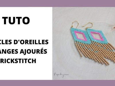 Boucles d'oreille losanges ajourés brickstitch