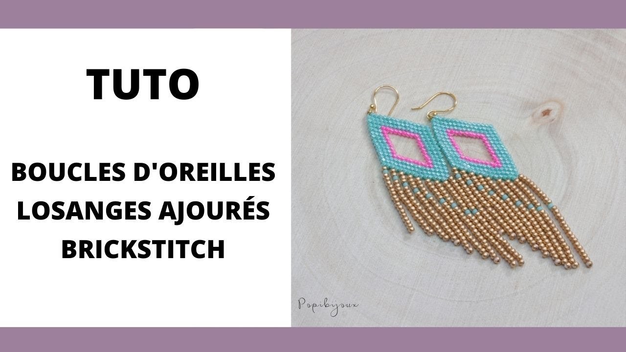 Boucles d'oreille losanges ajourés brickstitch