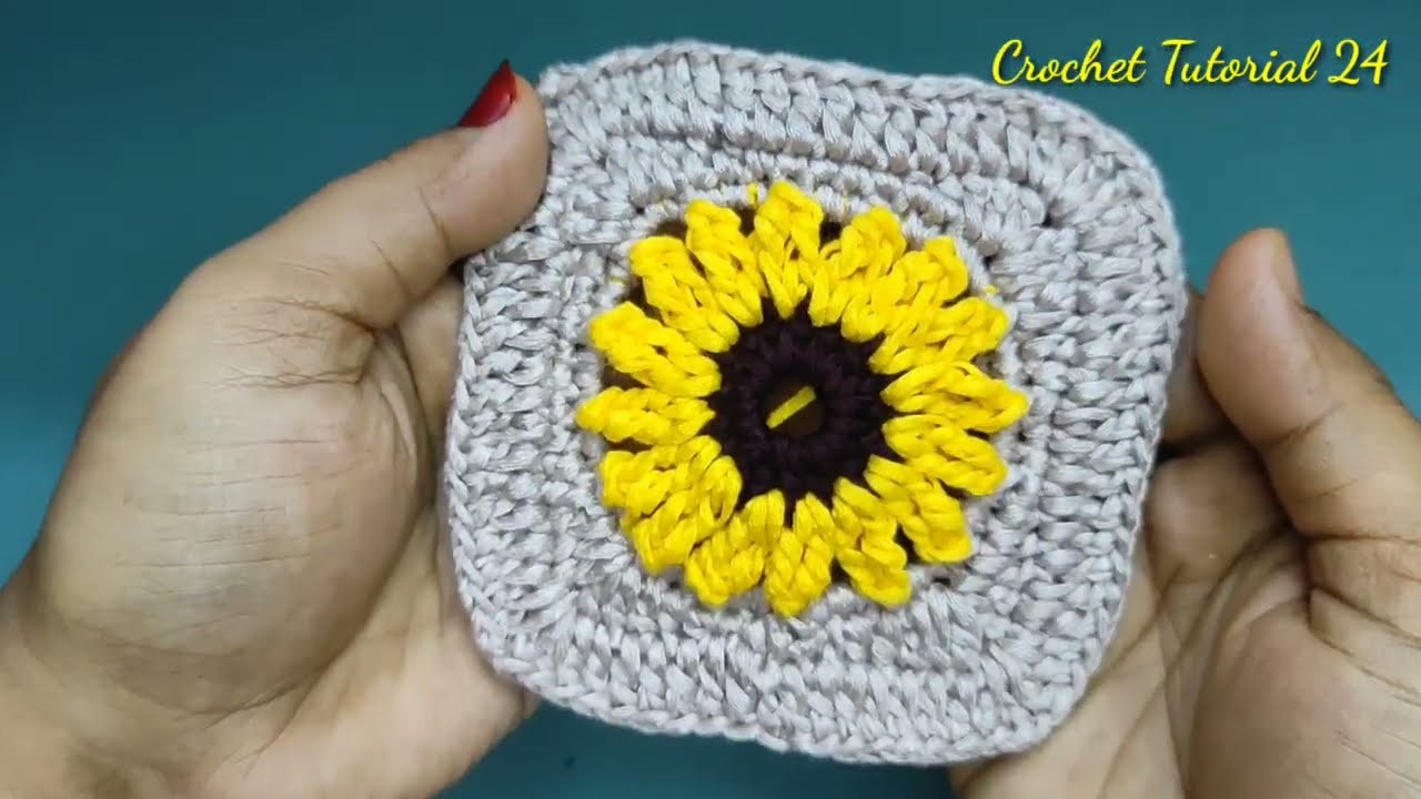 #5 কুশিকাঁটার 3D চার কোনা ফুল বানানো How To Crochet 3D Moonburst Granny Square Crochet Tutorial 24