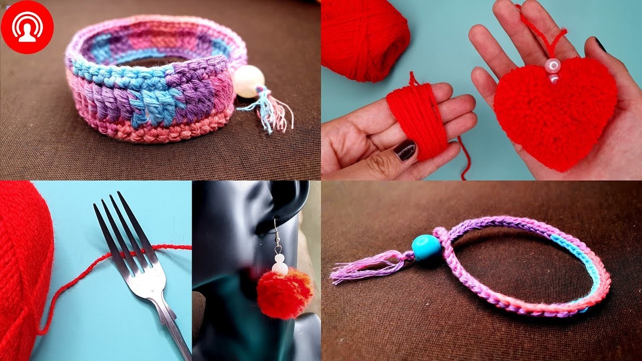Diy bracelet crochet. pom pom earring