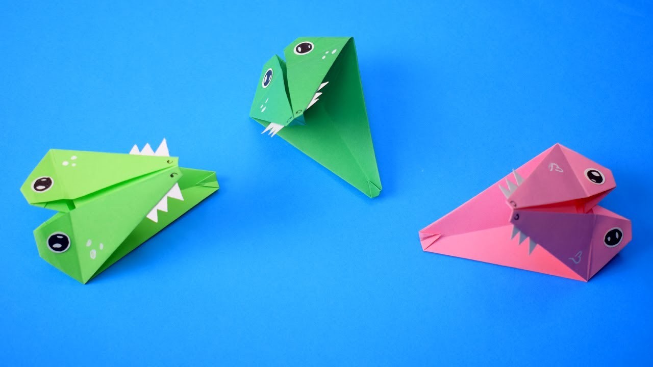 DIY Paper crocodile Puppet TikTok. Origami crocodile
