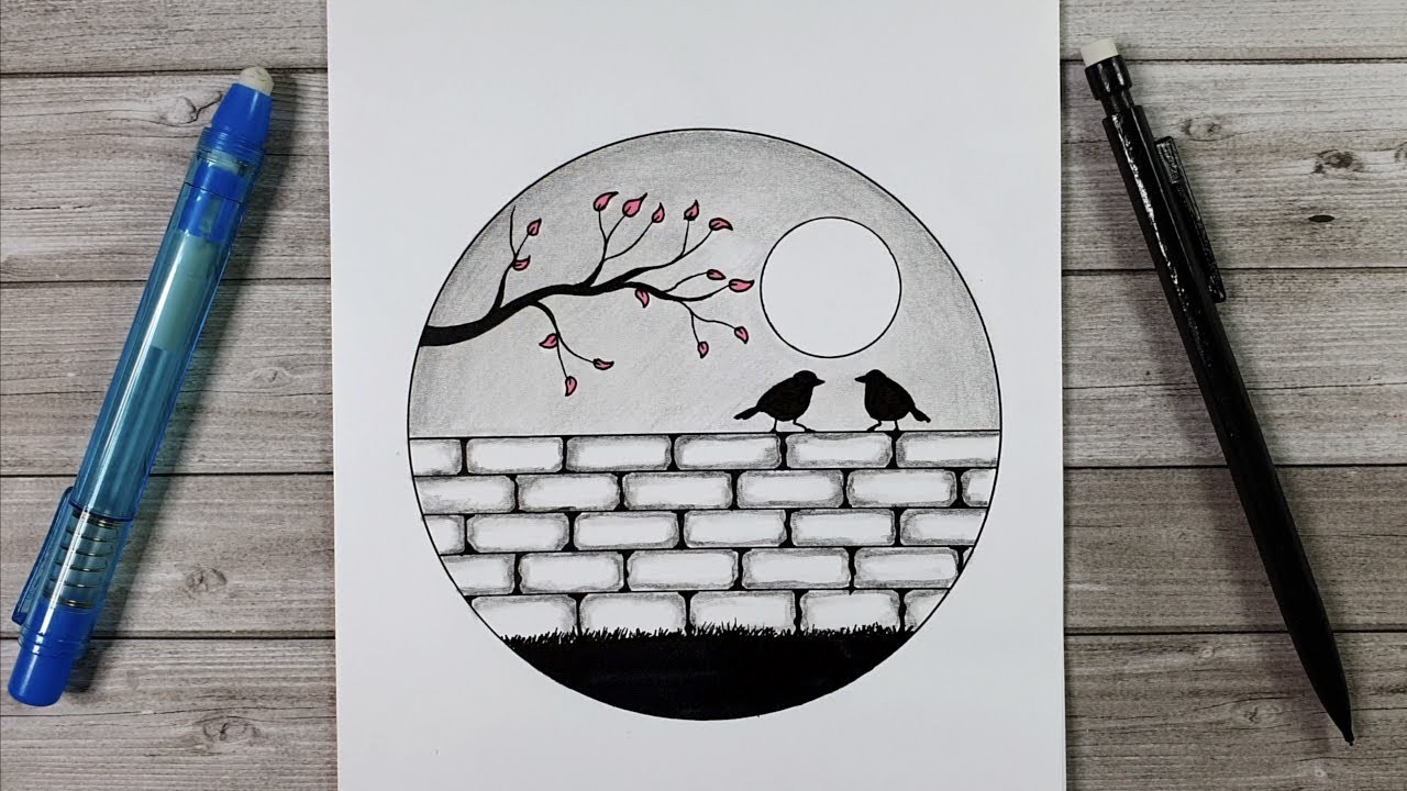 Dessin de deux oiseaux sur un mur | Dessin étape par étape | École de dessin