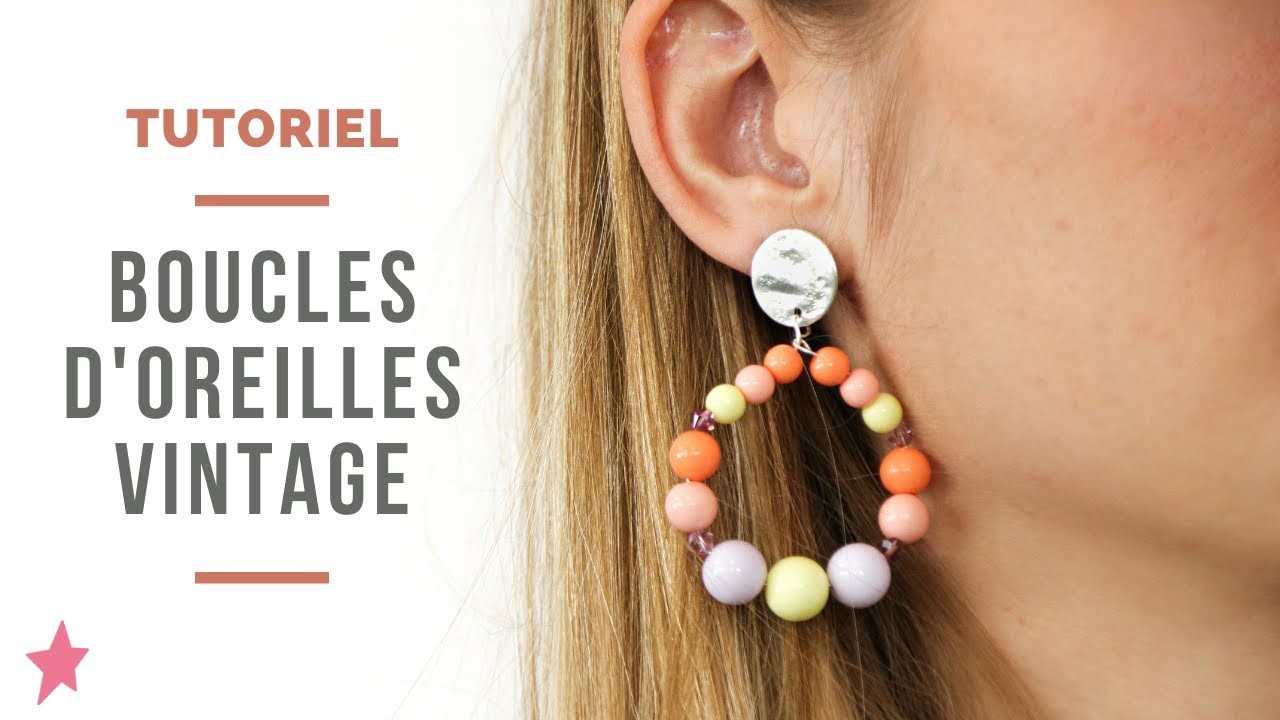 TUTORIEL |  Boucles d'oreilles vintage en perles pastel et toupies violettes
