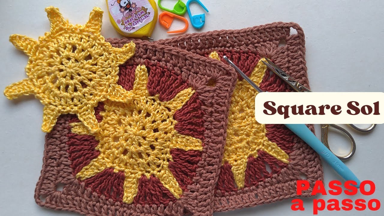 Quadradinho de CROCHE SOL Granny Square de Crochet por @CrisTelesArtesanatos