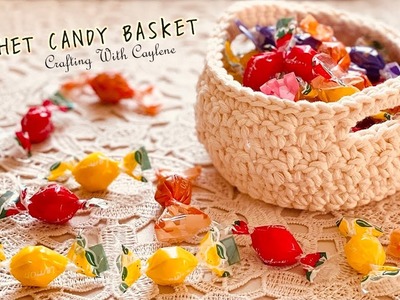 EASY Crochet Candy Bowl with Handles | DIY Mini Macrame Crochet Basket | Scrap Yarn Crochet Project
