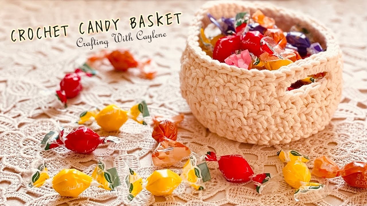 EASY Crochet Candy Bowl with Handles | DIY Mini Macrame Crochet Basket | Scrap Yarn Crochet Project