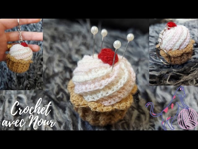 Comment faire Porte-clés cup cake au crochet (1.2), How to crochet cup cake keychain(1.2),شكلة مفاتي