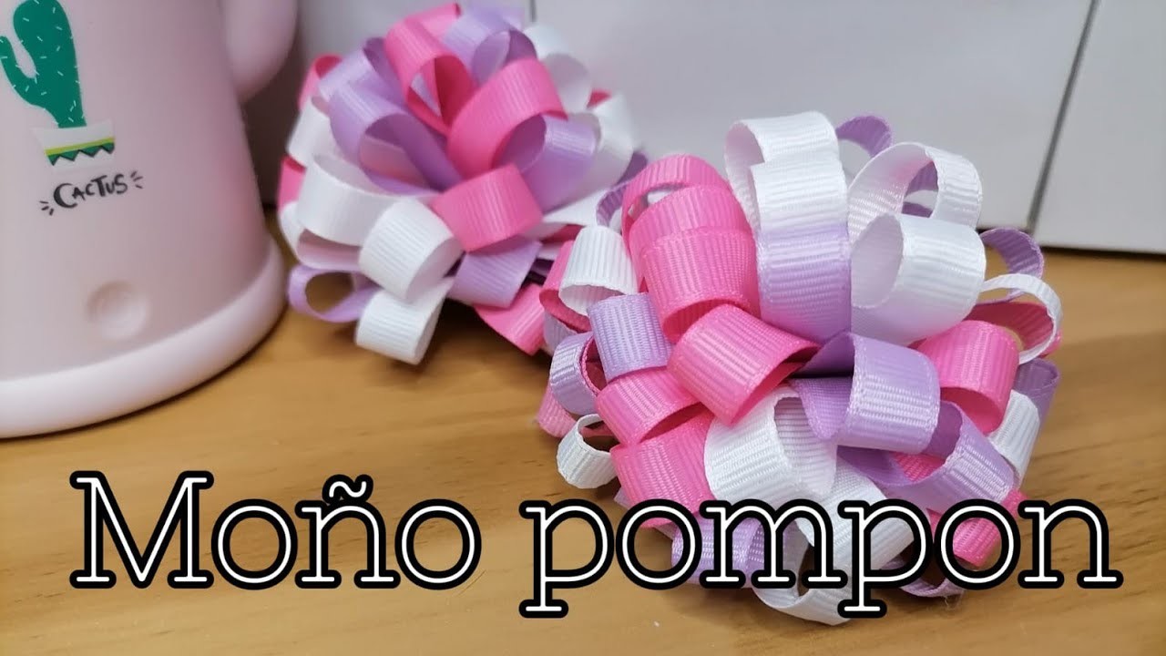 Moño Pompon - Moño para niña - Moño para el cabello - Moño con listón de 1 cm