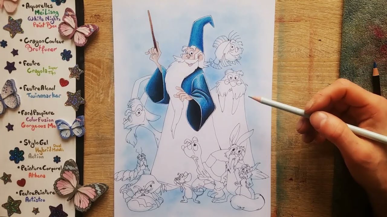 Illustration Entièrement aux Crayons de Couleurs Brutfuner : Merlin l'enchanteur - 9 transformations