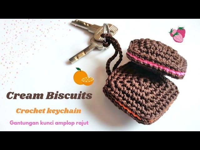Crochet keychain biscuit | gantungan kunci rajut biscuit (subtitle)