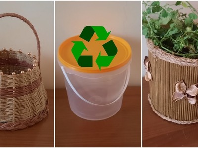 Deux idées de recyclage avec un seau en plastique. 2 Diy Basket.Storage Basket Diy.Plant Basket