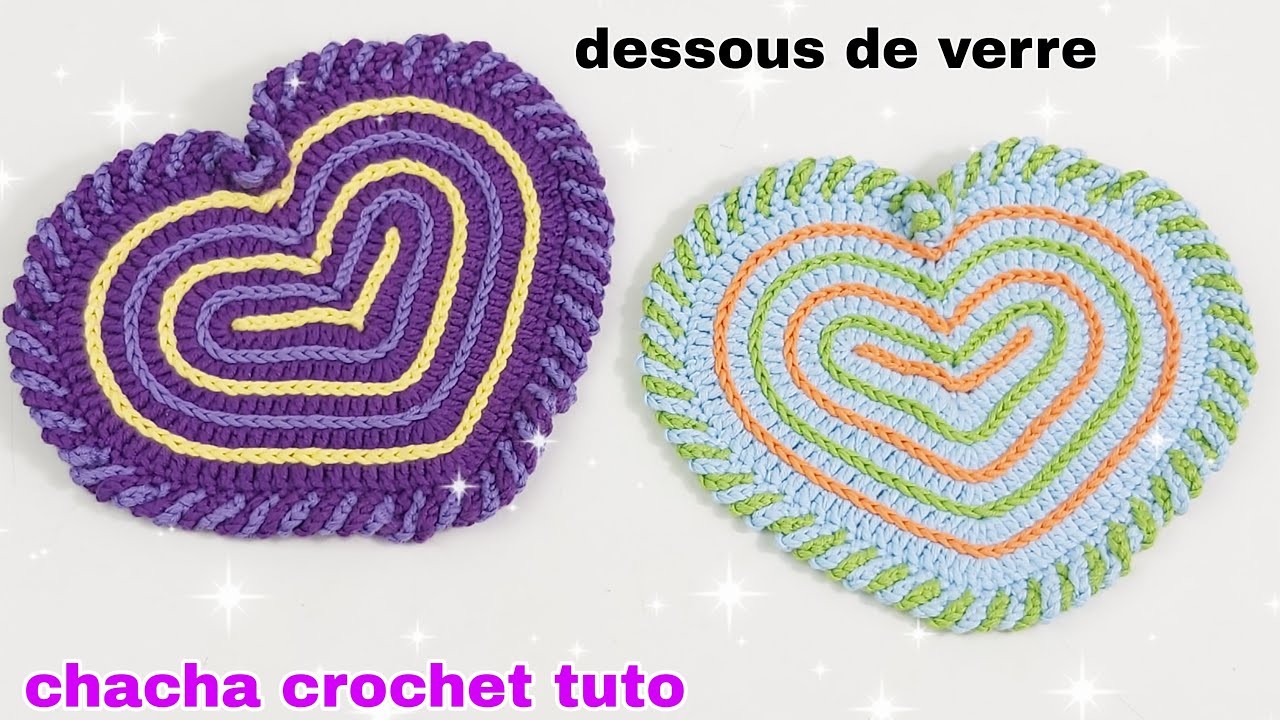 Tuto dessous de verre coeur au crochet facile. Idée de cadeau pour la fête des mères. (Eng sub)