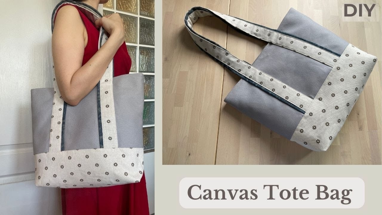 DIY Simple Canvas Tote Bag tutorial.сумочку.トート.How to make hand design bag.Sewing projects at home
