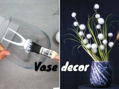 ❣ DIY Idée déco pour un vase en verre, technique de serviettage et peinture noir et argent ❣